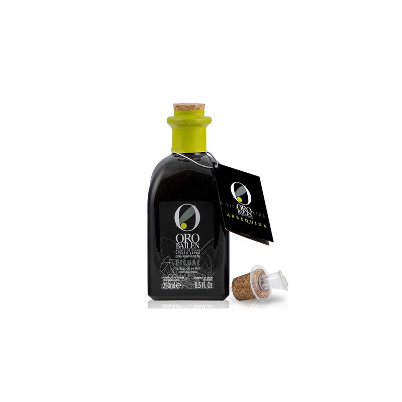 Oro Bailen Reserva Familiar ARBEQUINA glass bottle 250 ml. Box 24 units.