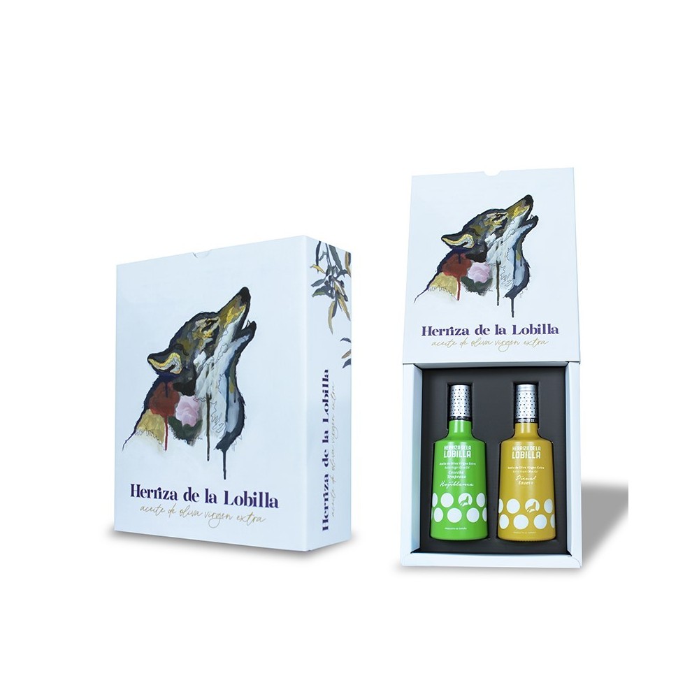 Herriza de la Lobilla, gift case Hojiblanca + Picual, 500 ml.