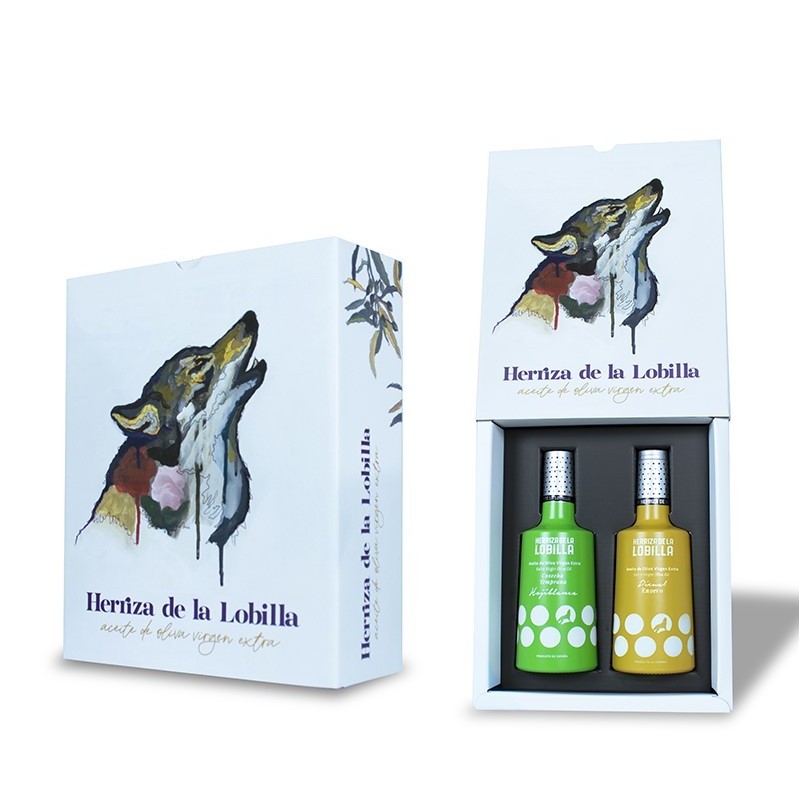 Herriza de la Lobilla, gift case Hojiblanca + Picual, 500 ml.