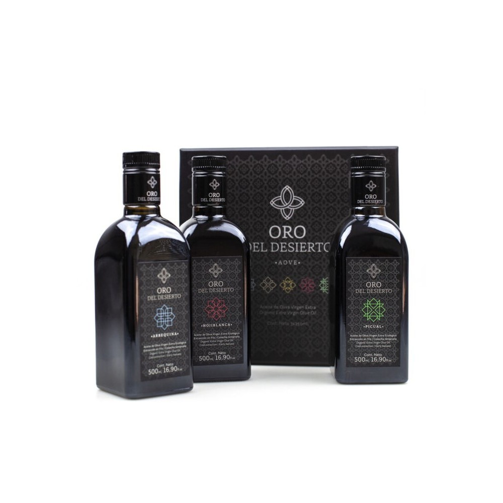 Oro del Desierto monovarietals, case 3 X 500 ml. Box 5 units