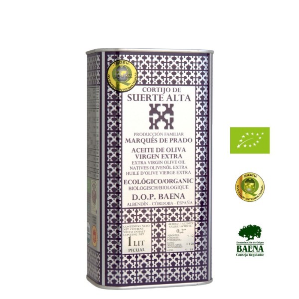 Cortijo de Suerte Alta Picual Early Harvest, lata 1 l. Box 6 units.