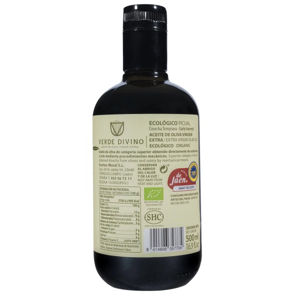 Verde Divino, Early Harvest Organic-Picual 500 ml. 6-unit box 2