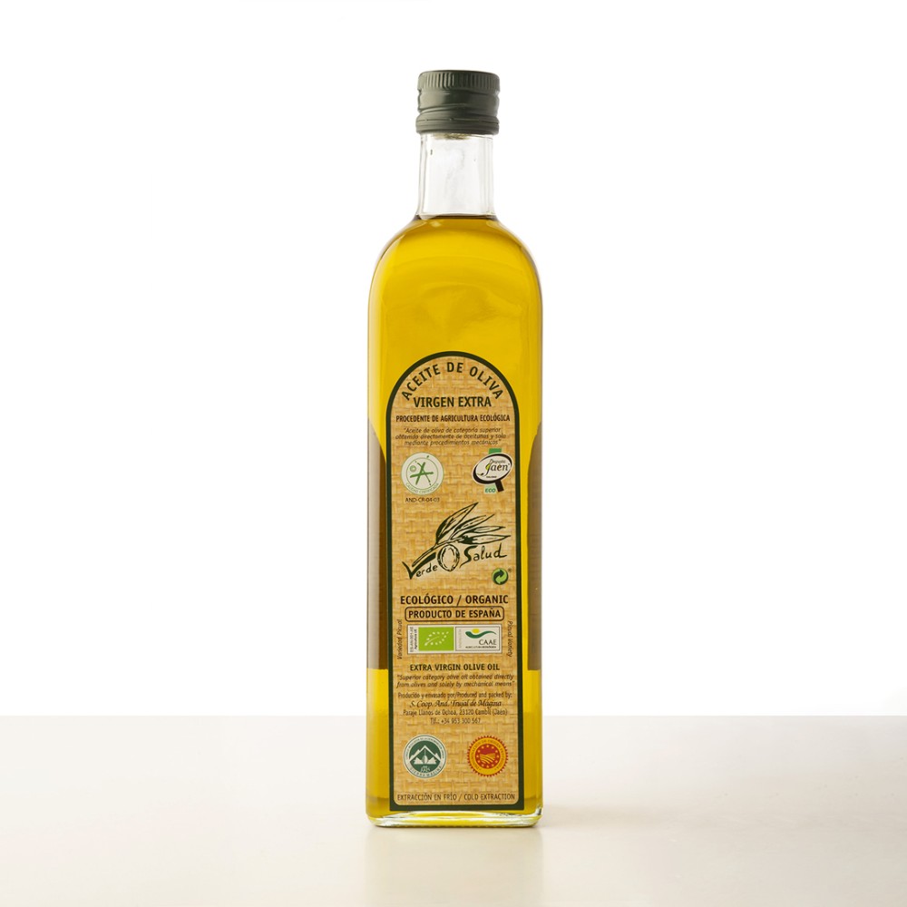 Verde Salud glass bottle 750 ml. Squared. Box 12 units.