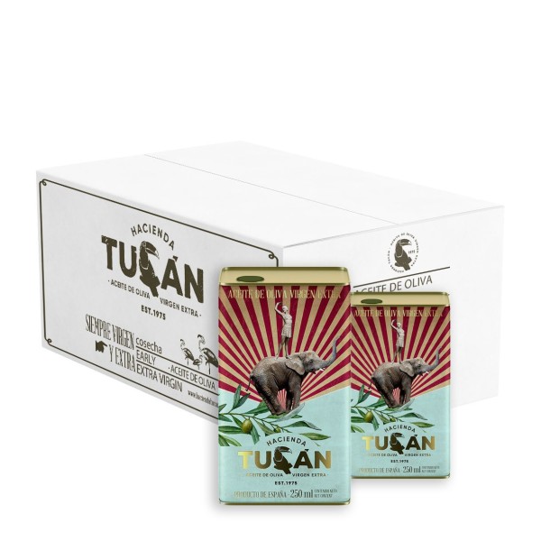 Hacienda Tucán, Arbequina lata 250 ml Caja 12 uds. | Oliva del Sur