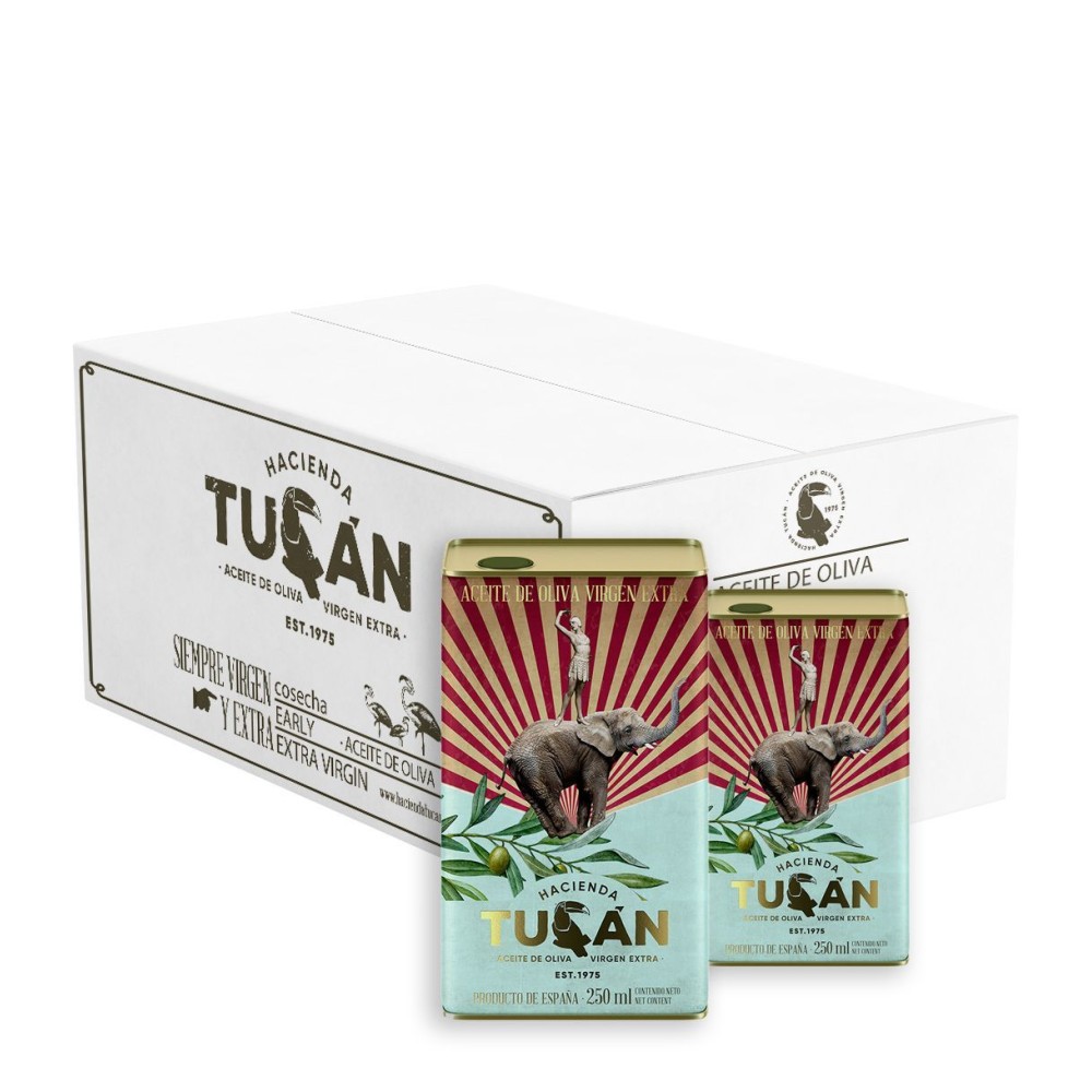 Hacienda Tucán, Arbequina lata 250 ml Caja 12 uds. | Oliva del Sur